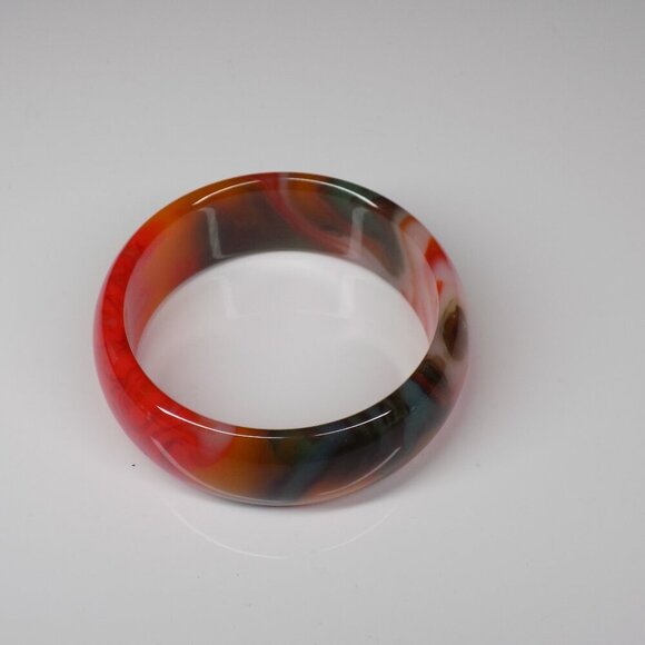 Agate Gemstone Wide Bangle Bracelet Orange Blue Multicolor Heavy 81.2 grams - Picture 6 of 8